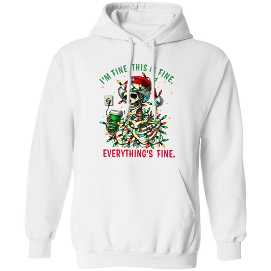 "I'M FINE. THIS IS FINE. EVERYTHING'S FINE" CHRISTMAS HOLIDAY SKELETON WITH COFFEE Pullover Hoodie