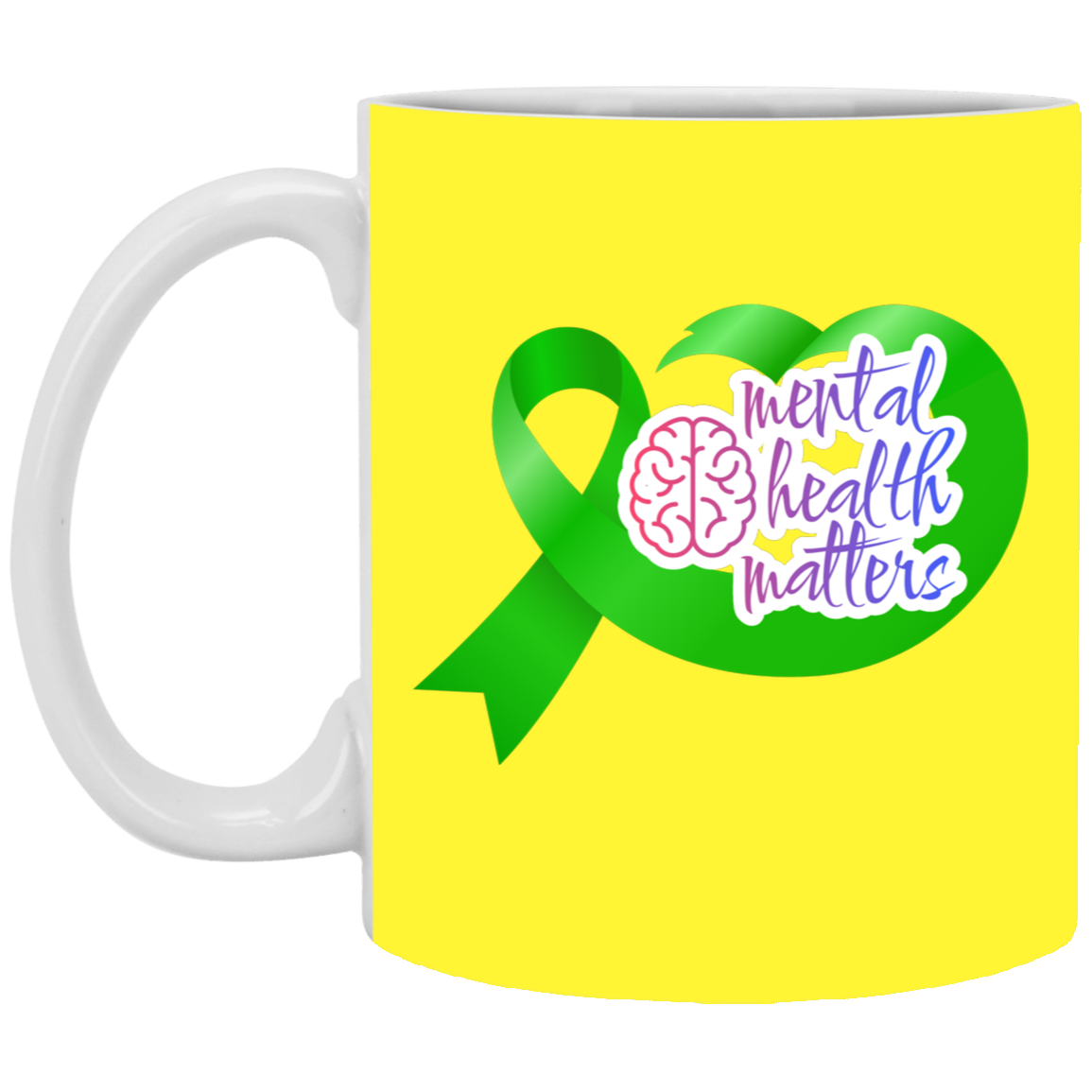 MENTAL HEALTH MATTERS GREEN RIBBON 11oz White Mug