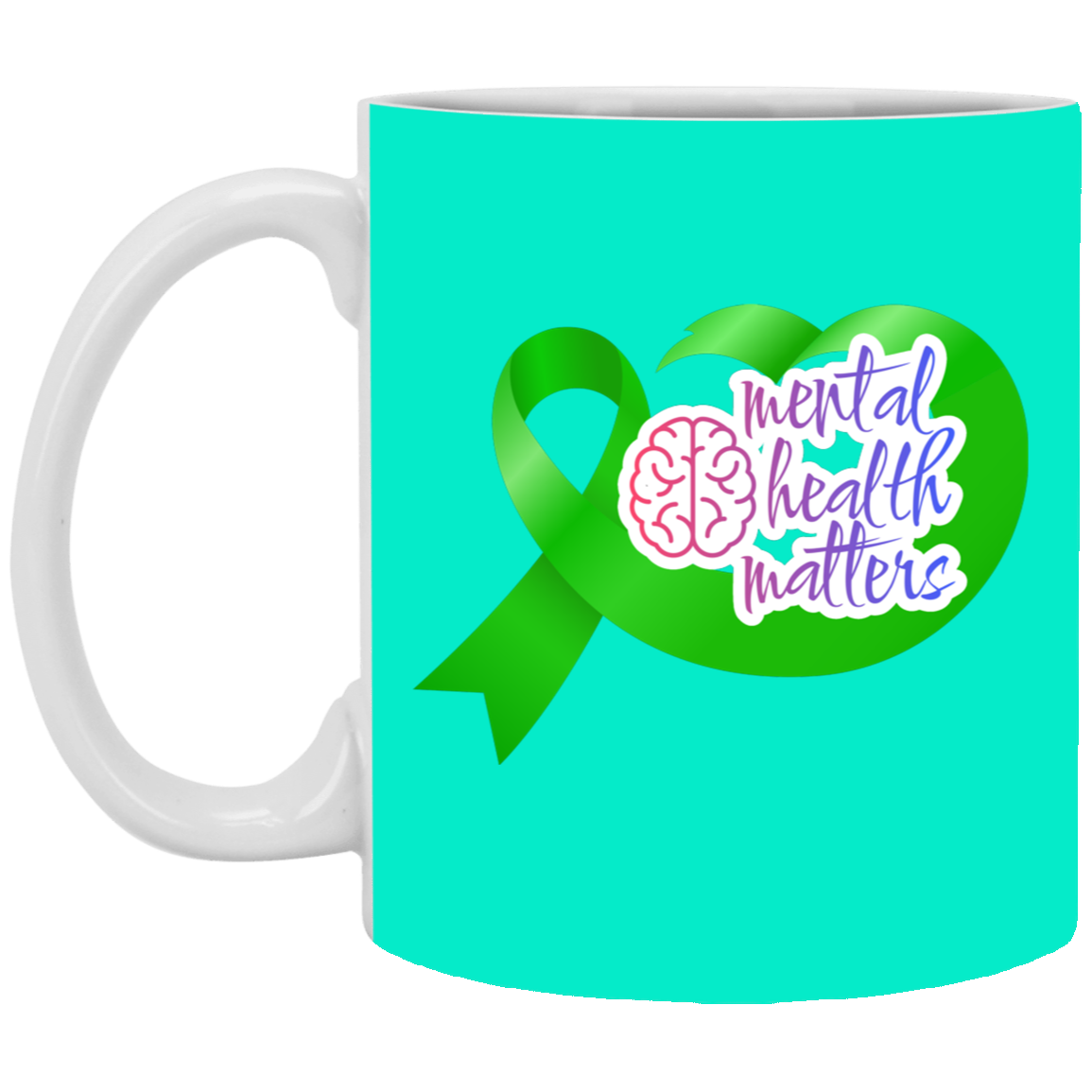 MENTAL HEALTH MATTERS GREEN RIBBON 11oz White Mug