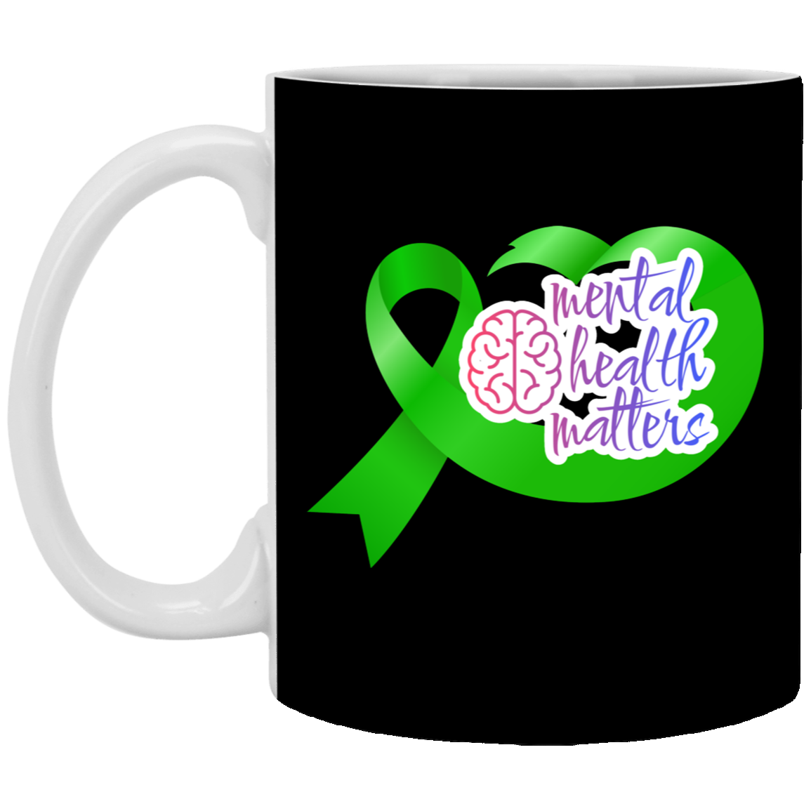 MENTAL HEALTH MATTERS GREEN RIBBON 11oz White Mug