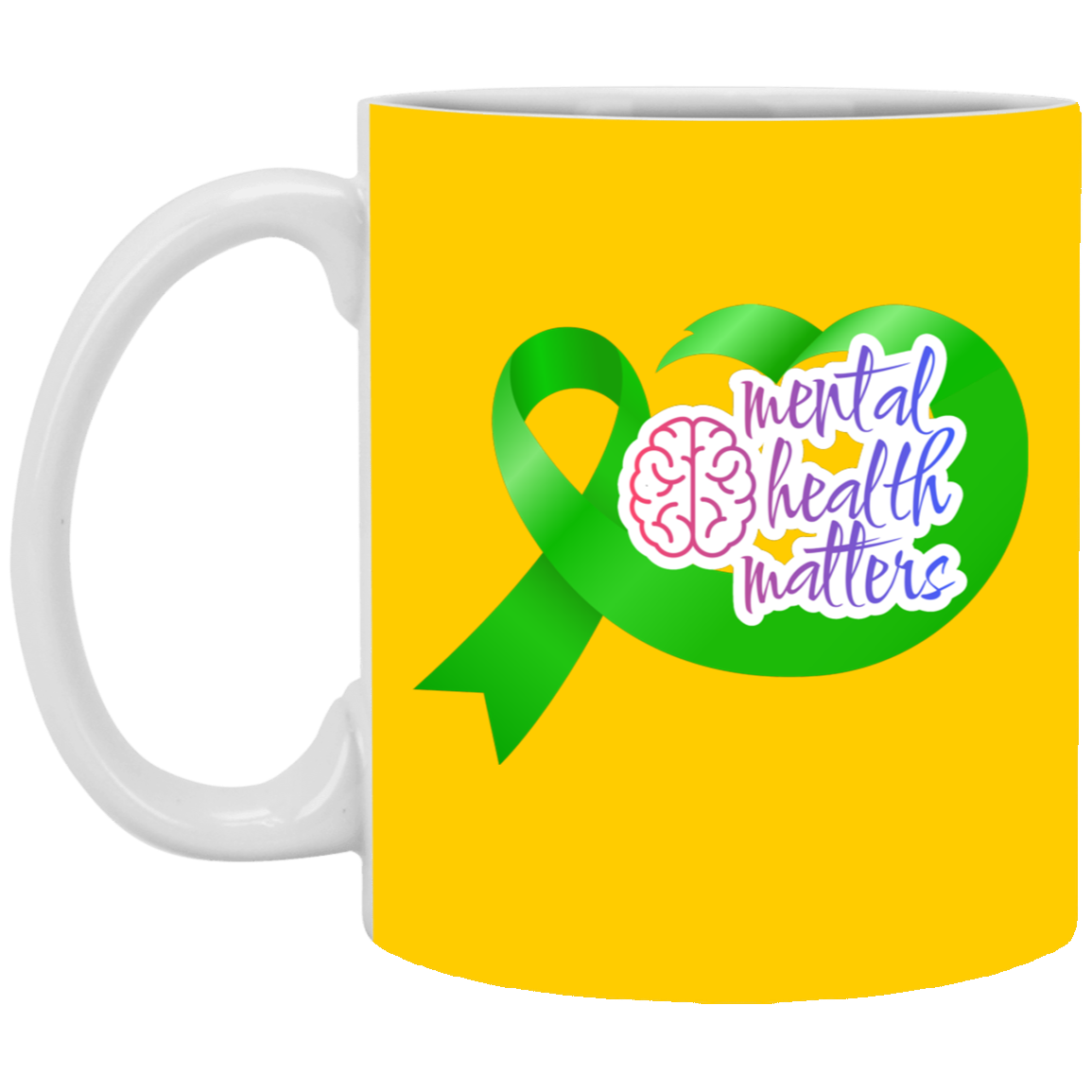 MENTAL HEALTH MATTERS GREEN RIBBON 11oz White Mug