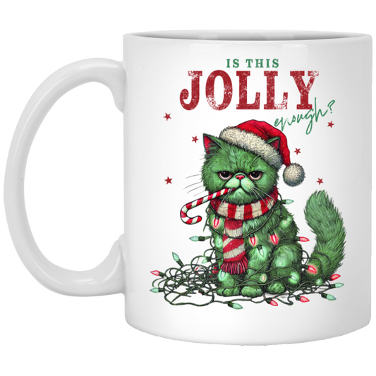 "IS THIS JOLLY ENOUGH" CHRISTMAS HOLIDAY GRUMPY CAT 11oz White Mug