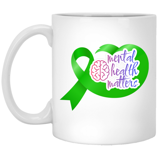 MENTAL HEALTH MATTERS GREEN RIBBON 11oz White Mug