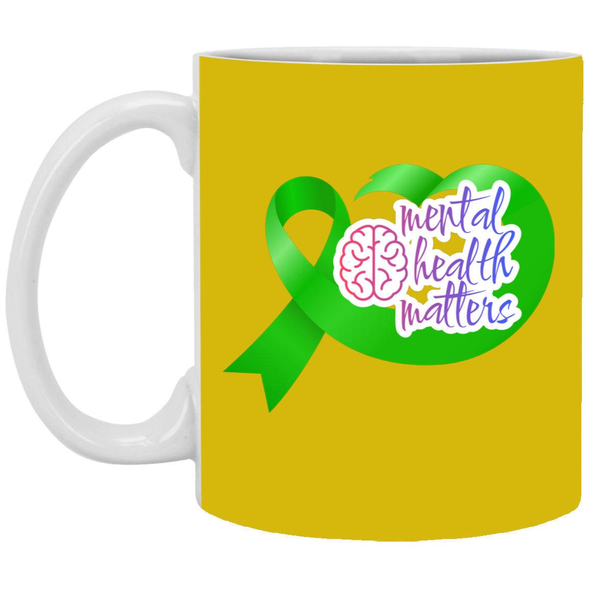 MENTAL HEALTH MATTERS GREEN RIBBON 11oz White Mug