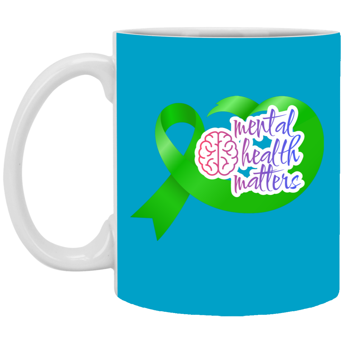 MENTAL HEALTH MATTERS GREEN RIBBON 11oz White Mug