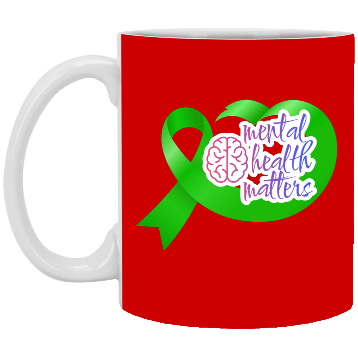 MENTAL HEALTH MATTERS GREEN RIBBON 11oz White Mug