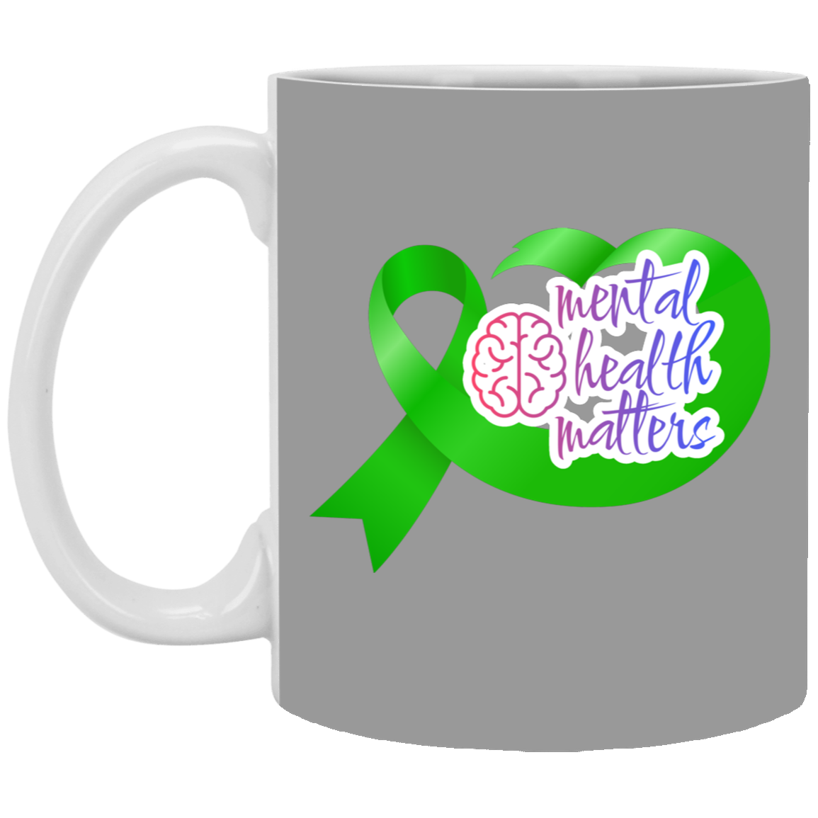 MENTAL HEALTH MATTERS GREEN RIBBON 11oz White Mug